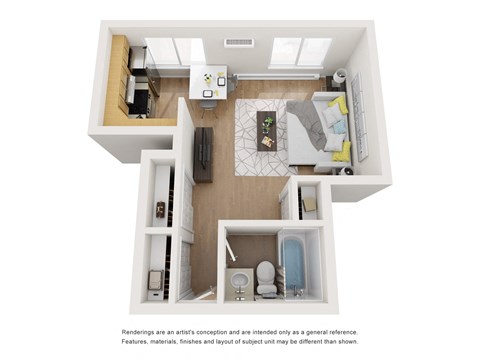 Studio Apartment floor plan at Off Broadway Flats, Englewood, CO 80113